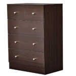 Brown particleboard with melamine laminate finish, 66*40*91cm, 3+2 drawers, chest of drawers with matte gold handles - Image 2