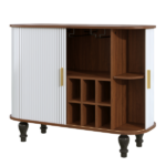 39" Fluted Liquor & Coffee Bar Cabinet with 6 Wine Racks and 3 Glass Holders, Mid-Century Modern Bar Cabinet with A Large Storage Drawer ,4 Hidden Storage Space on the Side , White - Image 13