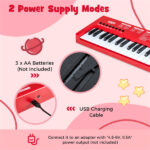 Red 37 Keys Kids Electronic Keyboard with Microphone, 8 Tones & 8 Rhythms Piano Toy for Ages 3+ - Image 6