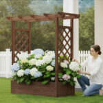 43.5*17.5*44.5 In Fir With Arched Lattice Raised Garden Bed Wooden Planting Frame Carbonized - Image 4