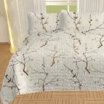 3 pcs Cherry Blossom Quilted Bedspread Set, Beige Floral Branch Print Quilt Set, Lightweight Reversible Coverlet with Pillow Shams, Japanese Sakura Bedding for Bedroom Decor temu can only be self-picked up