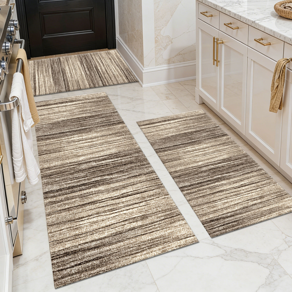 Three-piece kitchen rug set, non-slip and washable, abstract pattern kitchen hallway rug, soft and comfortable, suitable for sinks, floors, entrances, hallways and bathrooms.