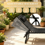 Black 2 Folding Chaise Lounge Pool Chairs – for Poolside Tanning, Pillow, Breathable Mesh - Image 6