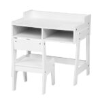 White Kids Study Desk and Chair Set with Storage, MDF, 60.5*41.5*50cm - Image 10