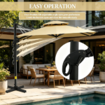 10ft Beige Hanging Cantilever Patio Umbrella Square Shape Aluminum Cross Base Tilt 360-Degree Rotation for Outdoor Relaxation - Image 5
