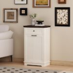 10 Gallon Tilt Out Trash Cabinet Freestanding Trash Bin Cabinet Wood Garbage Recycling Cabinet with Hideaway Drawer Pet Proof Trash Can Holder for Kitchen Living Room, Antique White (not include can) - Image 22