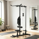 Black Lat Pull down Machine with Adjustable Seat And Flip-Up Footplate High/Low Pulley Home Gym Equipment
