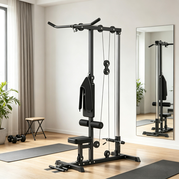 fe7d84ae-4e2e-4ea7-b0ac-3789ff645f33.png Black Lat Pull down Machine with Adjustable Seat And Flip-Up Footplate High/Low Pulley Home Gym Equipment - Image 1