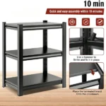 3-Tier Metal Storage Rack with Adjustable Shelves, Multi-purpose Organizer for Living Room, Kitchen, Garage, Office, Gym and More - Image 4