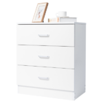 3-Drawer Tall Cabinet Particleboard Bedside Table with Textured Melamine Finish White - Image 10