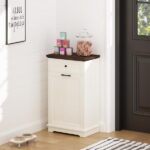 10 Gallon Tilt Out Trash Cabinet Freestanding Trash Bin Cabinet Wood Garbage Recycling Cabinet with Hideaway Drawer Pet Proof Trash Can Holder for Kitchen Living Room, Antique White (not include can) - Image 8