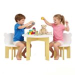 Kids Table and Chair Set, 3-Piece Toddler Table with 2 Chairs, Cute Bear-Back Chairs, Sturdy Wooden Activity Table Set for Kids, Playroom, Bedroom, Preschool - Image 8