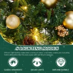 60in Pre-lit Christmas Wreath, Lighted Artificial Xmas Wreath with 220 Warm White Lights and 600 PVC Tips and DIY Ornaments, for Front Door Gate Wall Xmas Party Decorations, Light Green & Golden - Image 4