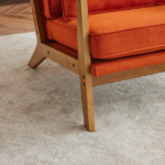 Mid-Century Modern Accent Chair with Wooden Frame - Oak Armrest, Linen-Cotton Burnt Orange Upholstery, Single Seater Lounge Chair for Living Room (Weight Capacity 330LBS) - Image 14