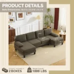 U-Shaped Convertible Sectional Sofa with 2 Chaise Lounges, 4-Seater Modular Couch with Removable & Washable Chenille Covers, 111.4" L x 48.4" D x 33.1" H L-Shaped Couches for Living Room Apartment, Heavy Duty Plastic Legs, Deep Brown - Image 9