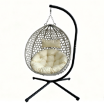 Foldable Hanging Egg Chair with Stand, HDPE Rattan Wicker Swing Chair with Cushion, Heavy Duty Frame 350 Lbs Capacity, Outdoor Patio Indoor Bedroom Balcony, Beige+Gray - Image 2