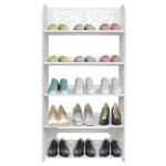 Wood-plastic Board Five Tiers Carved Shoe Rack White A - Image 9