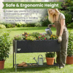 Black PE Rattan Elevated Planter with Lower Shelf, 101.6×30.48×71.12cm Raised Garden Bed with Drainage - Image 9