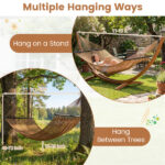 2-Person Polyester Caribbean Hammock with Hardwood Spreader Bars, 600lbs Weight Capacity Double Hammock for Patio Garden-Khaki - Image 11