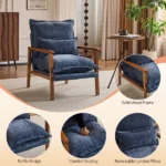 Cloud Shaped Indoor Leisure Chair with Solid Wood Armrest & Solid Wood Frame, Chenille Fabric Accent Chair with Lumbar Pillow, Single Sofa Chair Slate Blue - Image 2