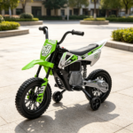 Green 12V Kids Electric Motorcycle – Twist Handle Throttle, Safety Training Wheels, Rear Suspension System, Music Playback - Image 5