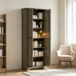 Distressed Gray 67" Tall Farmhouse Food Pantry – Freestanding Cabinet with Multi-Level Adjustable Shelves - Image 4