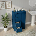Navy blue, MDF with paint finish and melamine veneer, vertical stripes, 56*30*82.5cm, 4 drawers, 1 door, bathroom vanity - Image 4