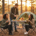 Silver 28" Foldable Camping Table with Aluminum Top, 150 lbs Capacity Portable Picnic Table with Carry Bag - Image 2