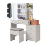 Old Code 36347634 Particleboard Triamine Veneer 5 Pumps 2 Shelves Mirror Cabinet Three Dimming Light Bulb Dressing Table Set White - Image 9