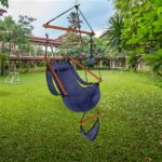 Oxford Cloth Hardwood With Cup Holder Wooden Stick Perforated 100kg Seaside Courtyard Oxford Cloth Hanging Chair Blue - Image 8