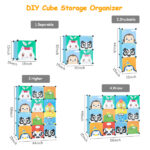 4-Layer 12-Grid 2-Hanging Rod Magic Cube Wardrobe, Plastic + Steel Wire Material with Animal Pattern, Pattern Door Blue Cabinet - Image 6