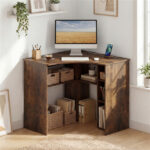 L-Shaped Corner Computer Desk 90° Triangle Home Office Desk with Adjustable Storage Shelves - Image 10
