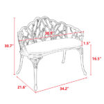 Tulip Patio Garden Bench Metal Park Bench Cast Aluminum Outdoor Furniture with Floral Rose for Patio,Park,Lawn,YardBlack withe cushion - Image 4