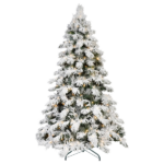 Artificial 6ft Flock LED-lit Christmas Tree with 594PE/PVC Mixed Branch Tips,Hinged Premium & Foldable Base for Indoor Holiday Decorating