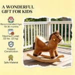 Brown Kids Rocking Horse – Wooden Base Ride-on for Indoor Pretend Play Activity 18-36 Months - Image 4