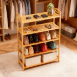 26.38*9.68*37.4in 5-Tier Portable Bamboo Shoe Rack, Natural Wood Color - Image 13