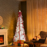 6 FT Fully Decorated Pre-lit Christmas Tree, Pop Up Artificial Xmas Tree with 100 Warm Lights and Red Ornaments for Home Office Store Holiday Deco, White - Image 5