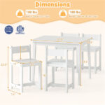Kids Wooden Table and Chairs Set (1 Table + 4 Chairs), Rubber Wood Toddler Activity Set (White - Image 3