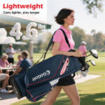 14-Way Golf Cart Bag - 6 Zippered Pockets+Cooler Pocket, Waterproof Zippers, Navy + Red - Image 2