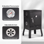 Portable Outdoor Smoker with 2 Detachable Grill Netting Smoking Racks, Charcoal Pan, 4 Air Vents, Thermometer, Vertical Charcoal Smoker for Barbecue Camping Backyard Grill - Image 3