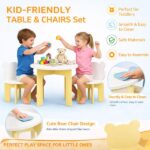 Kids Table and Chair Set, 3-Piece Toddler Table with 2 Chairs, Cute Bear-Back Chairs, Sturdy Wooden Activity Table Set for Kids, Playroom, Bedroom, Preschool - Image 16