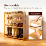 26.38*9.68*37.4in 5-Tier Portable Bamboo Shoe Rack, Natural Wood Color - Image 7