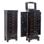 Jewelry Armoire with Mirror, 8 Drawers & 16 Necklace Hooks, 2 Side Swing Doors(Brown) - Image 8